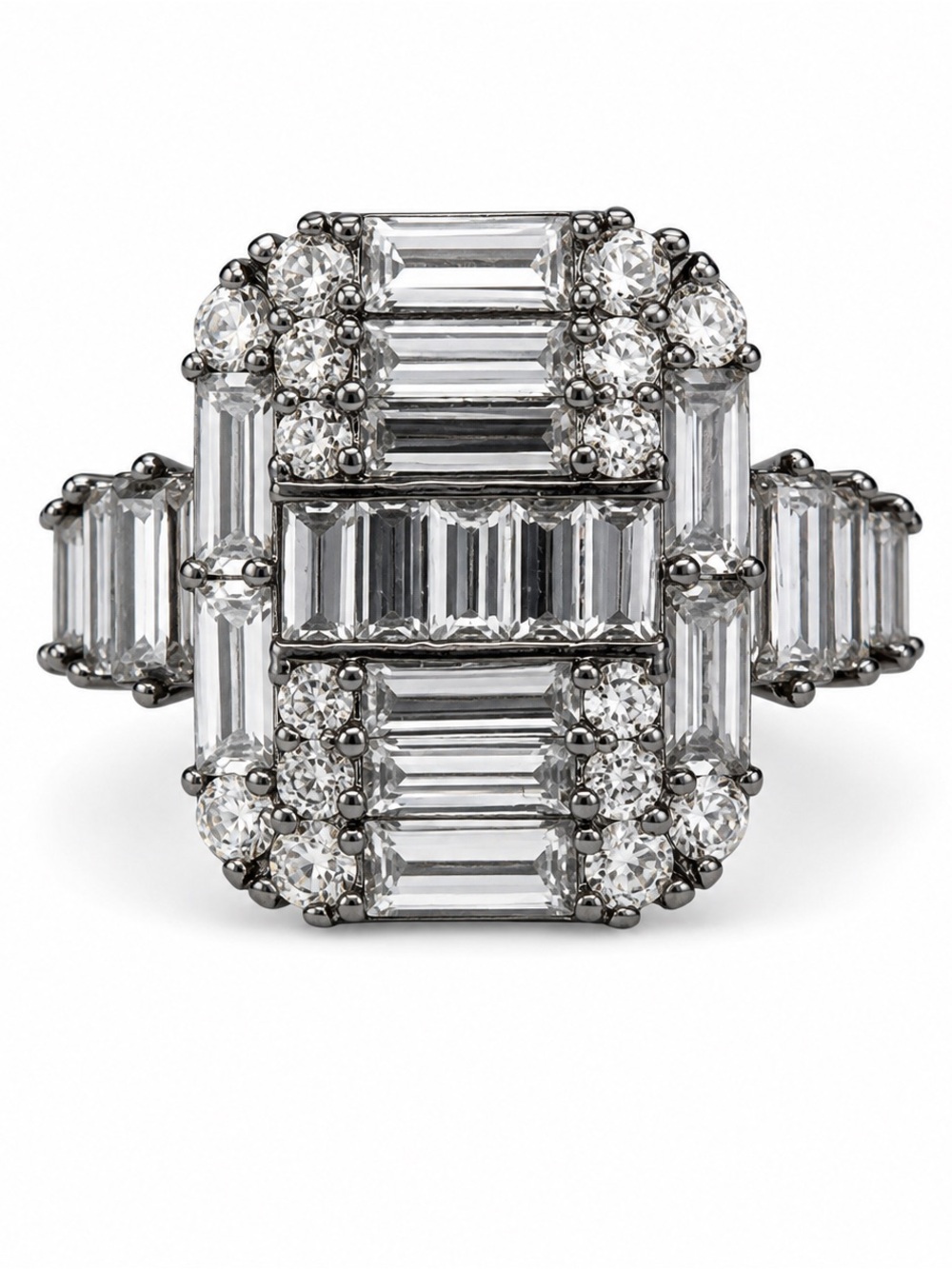 Bomb Party April 2026 gunmetal Baguette Crystal Statement Ring Size 8 $120